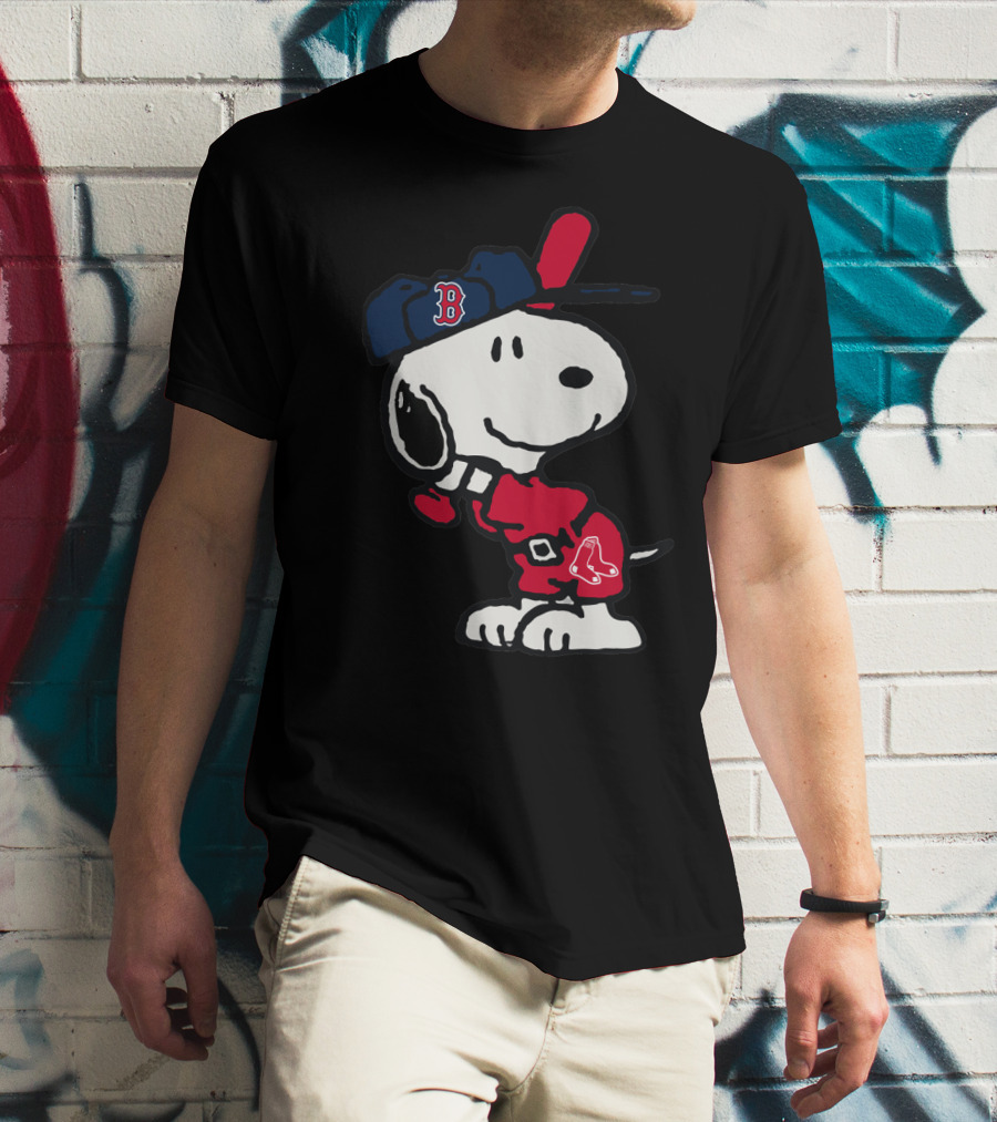 Snoopy Boston Red Sox Cap Peanuts Baseball Fan T-Shirt