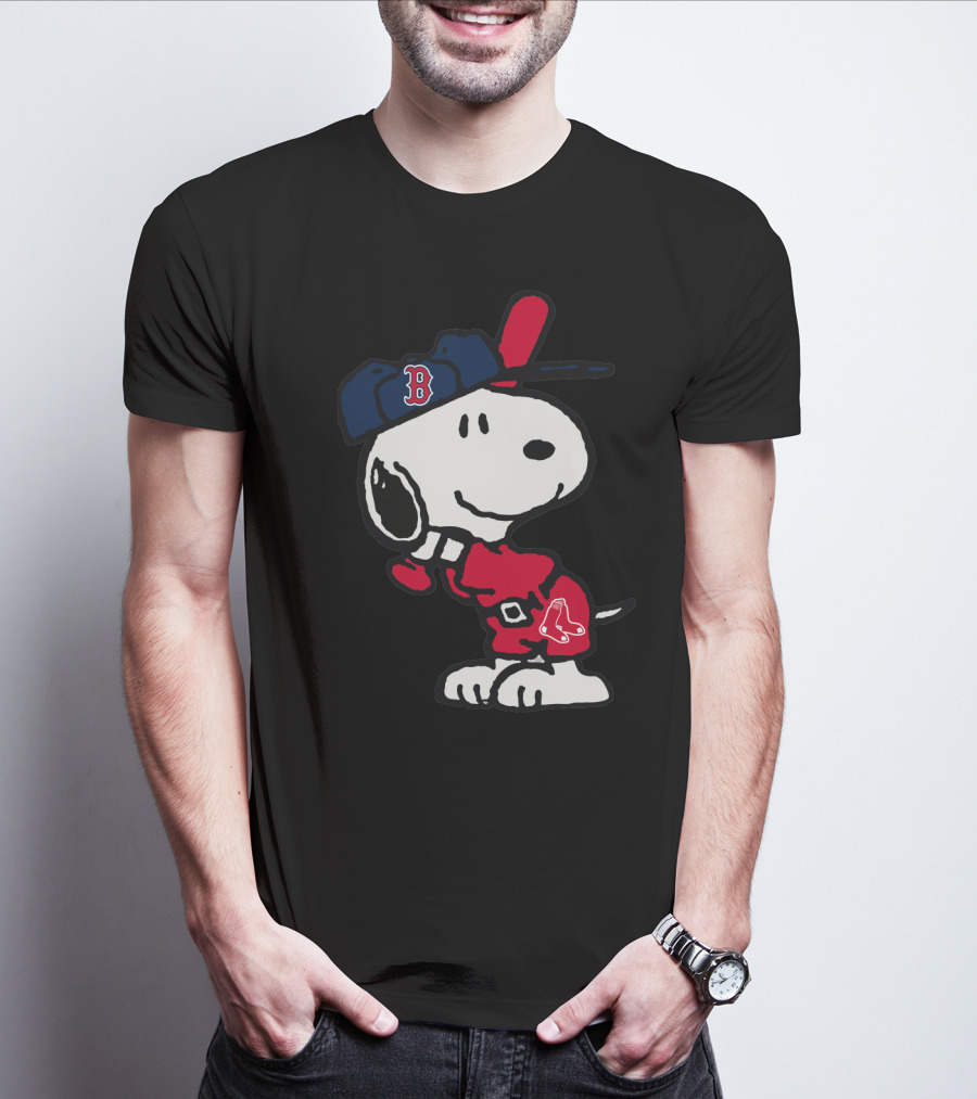 Snoopy Boston Red Sox Cap Peanuts Baseball Fan T-Shirt