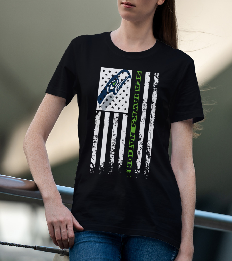 Seattle Seahawks Nation American Flag T-Shirt