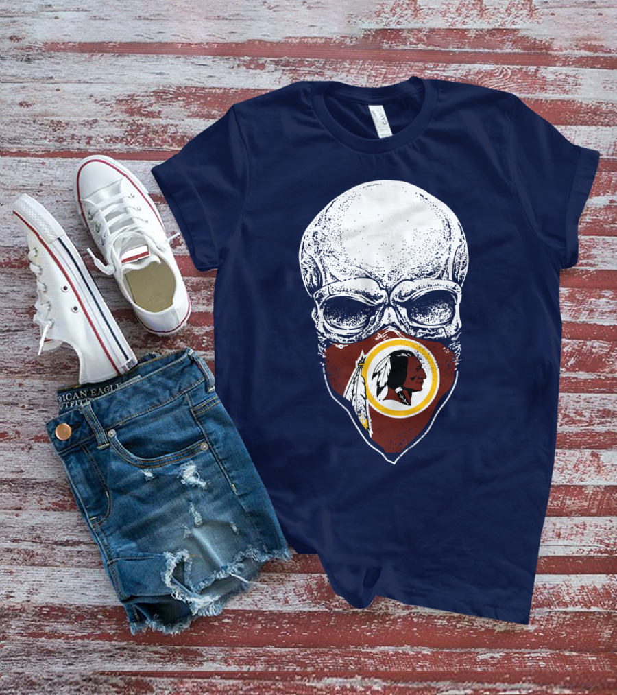 Skull With Washington Redskins Logo Bandana T-Shirt