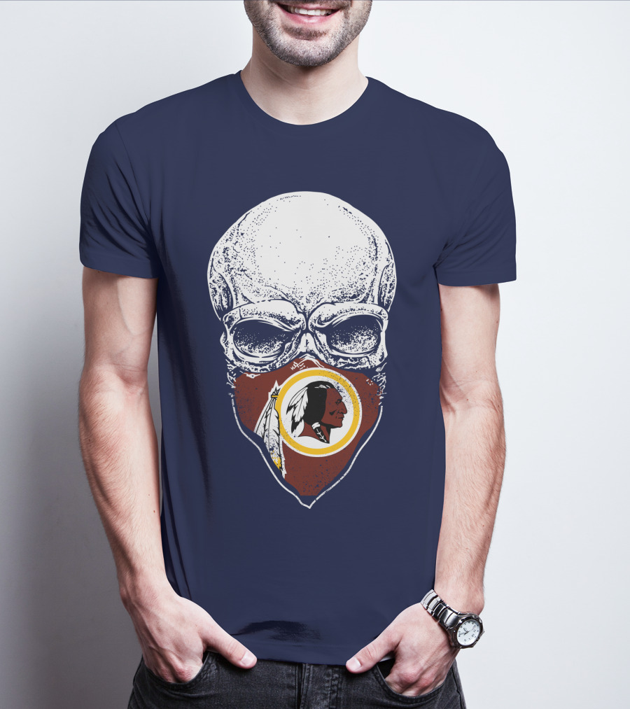 Skull With Washington Redskins Logo Bandana T-Shirt