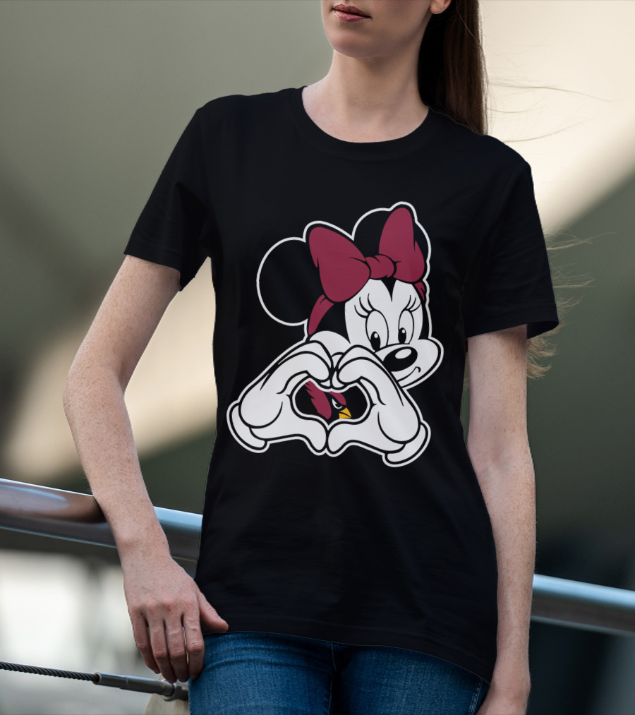 Cardinals Fans Love Minnie Mouse Hand Heart Bow T-Shirt
