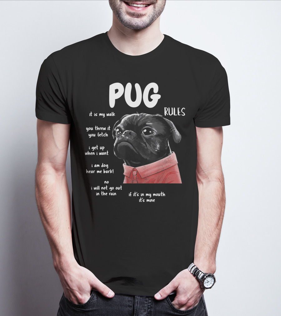 Pug Rules Funny Black Pug Christmas Shirt Phrases T-Shirt