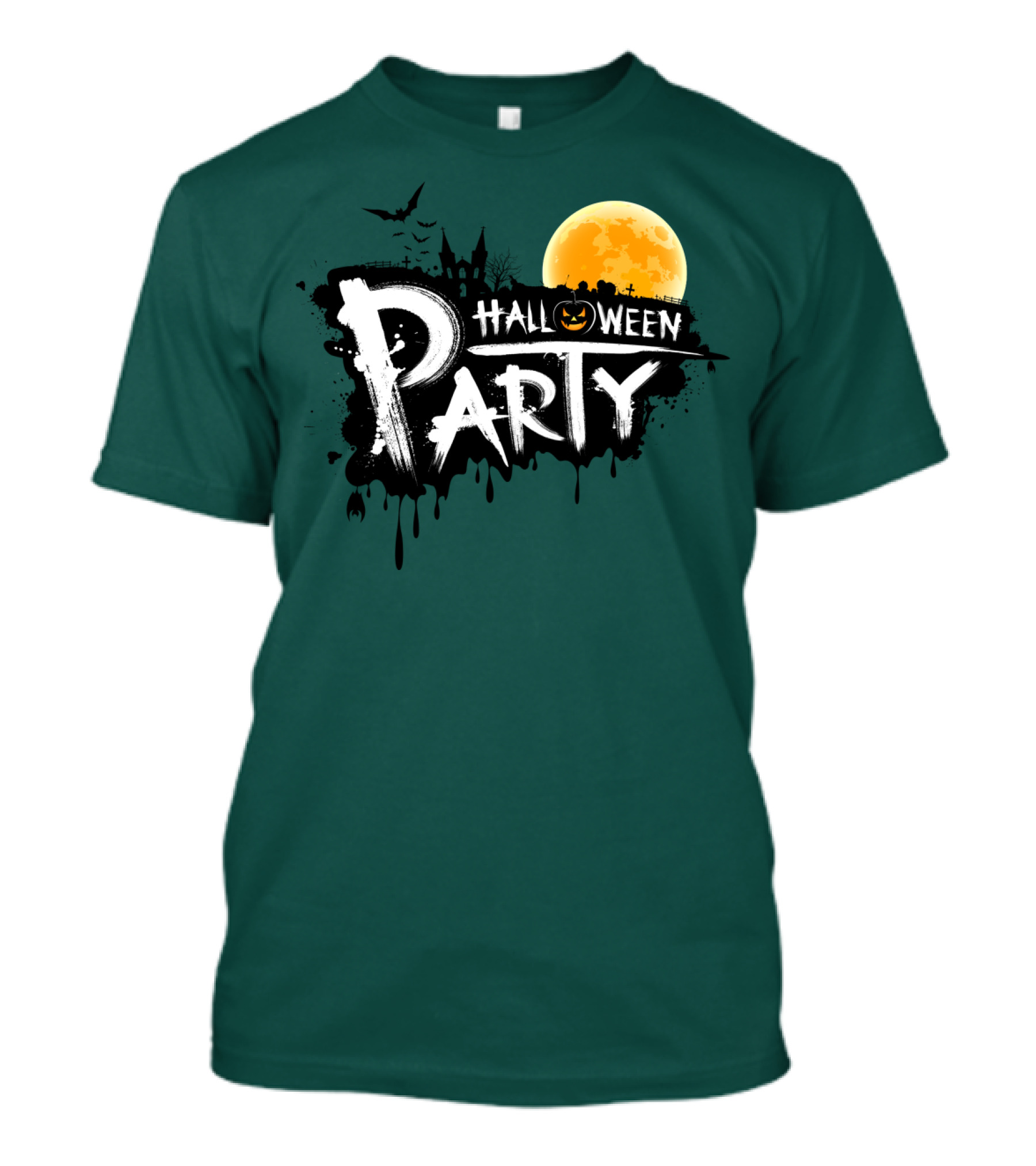 Halloween Party Moonlit Haunted House And Bats T-Shirt