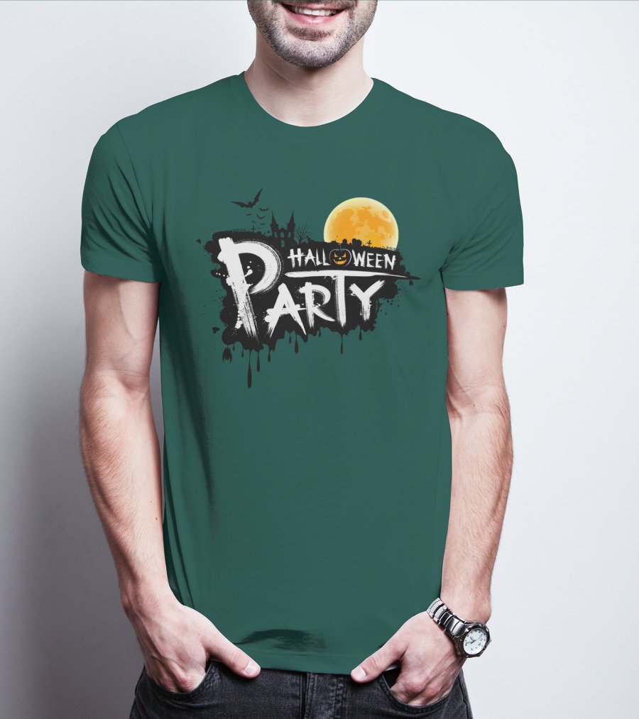 Halloween Party Moonlit Haunted House And Bats T-Shirt