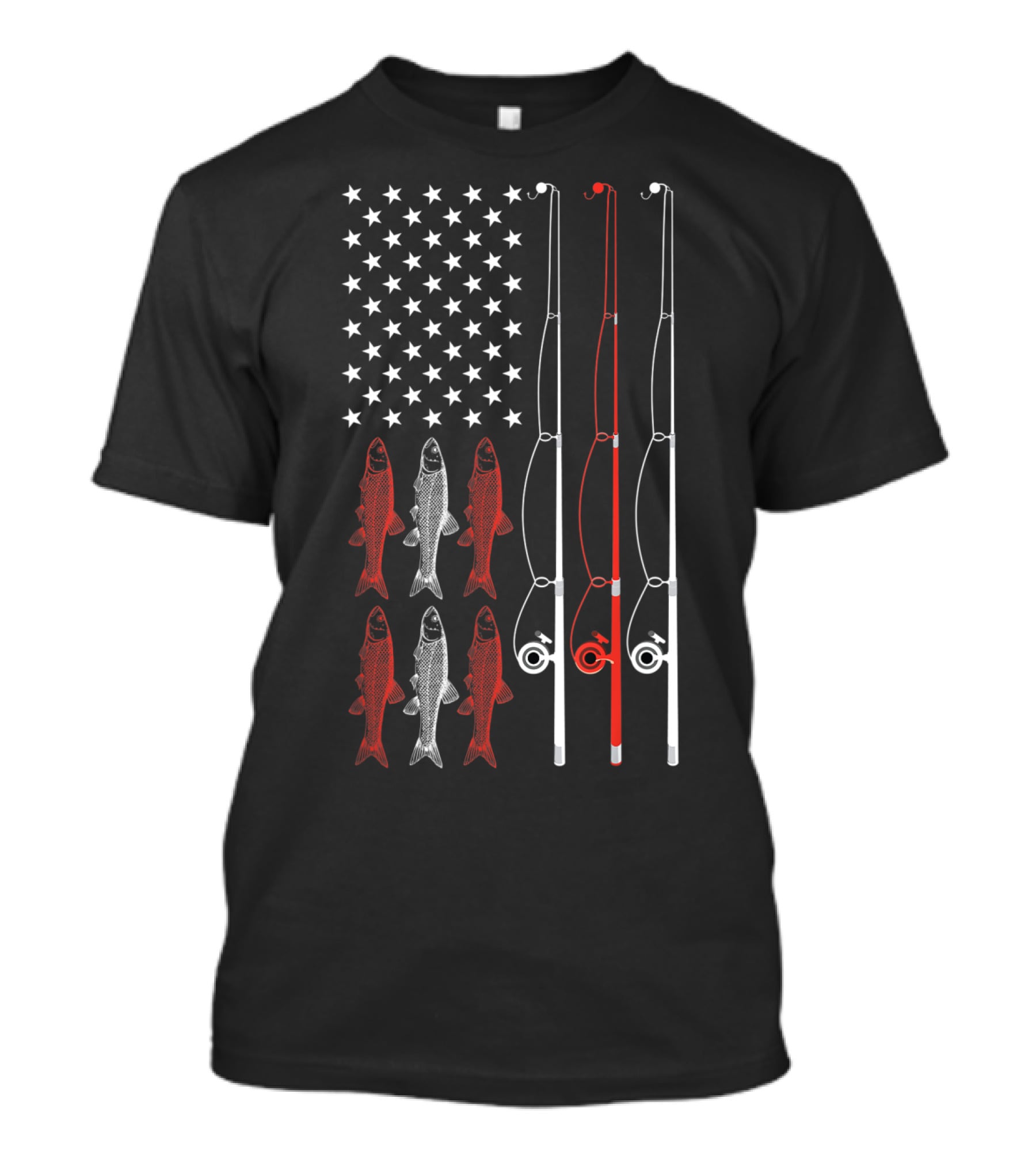 American Flag Fishing Dad Grandpa Vintage Patriotic Fishing Rods And Fish T-Shirt