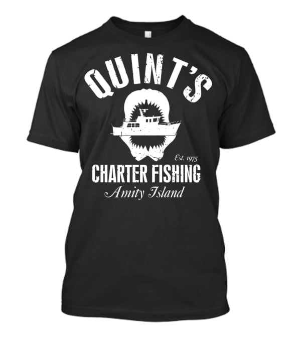 QUINT'S CHARTER FISHING AMITY ISLAND GREAT WHITE SHARK EST. 1975 T-Shirt
