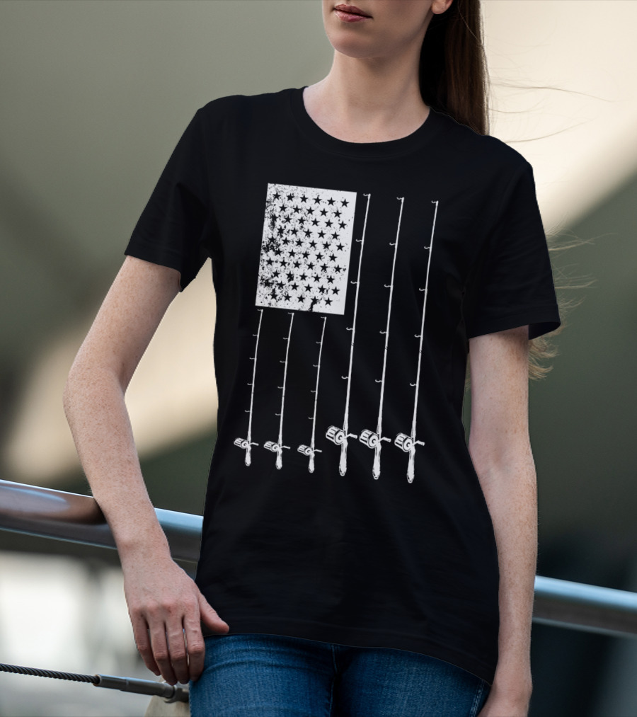 Fishing Rods American Flag Stars T-Shirt