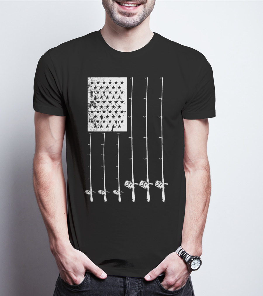 Fishing Rods American Flag Stars T-Shirt