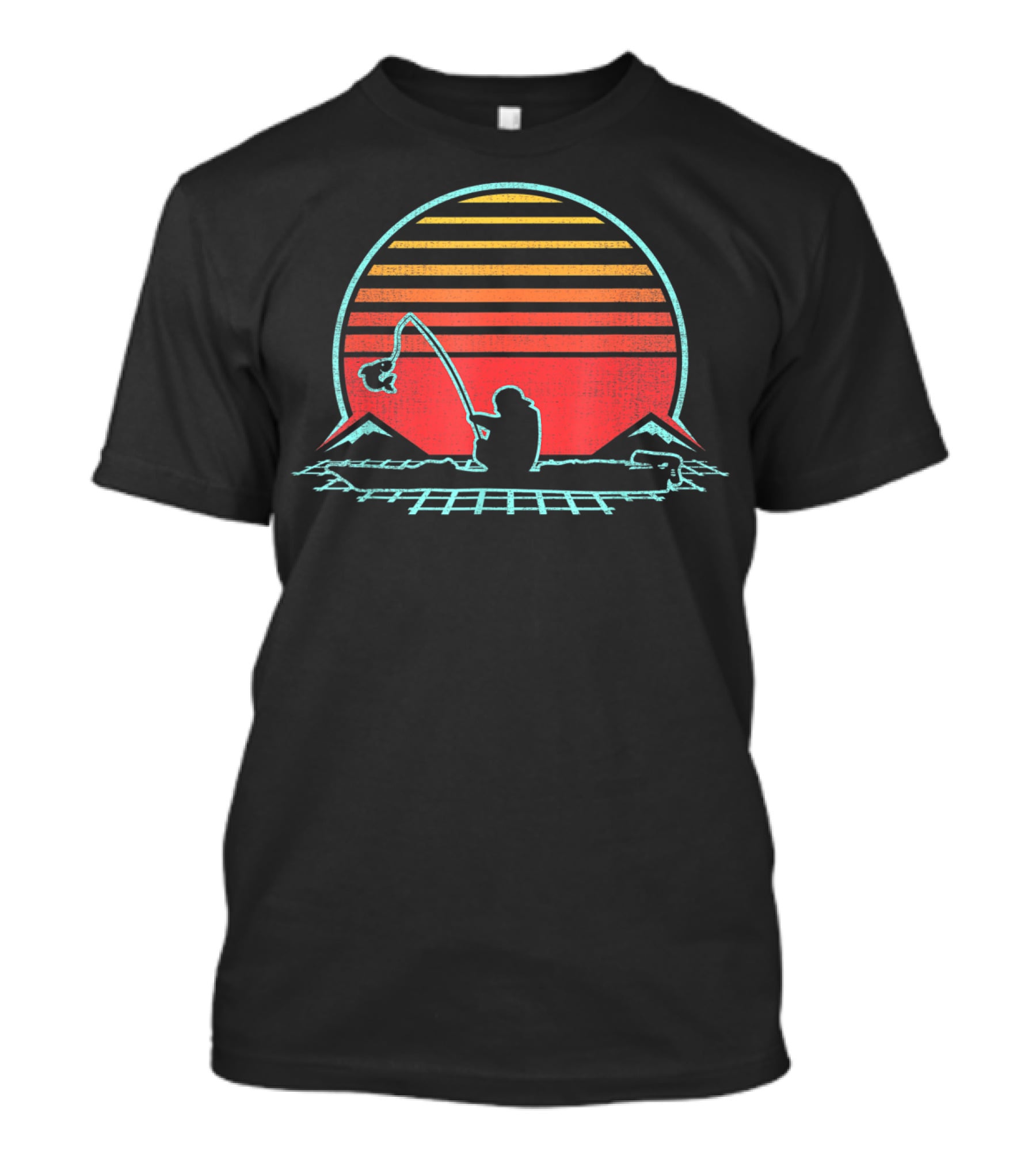 Vintage Fishing Sunset 70s 80s Style Retro Fisherman Scenic T-Shirt