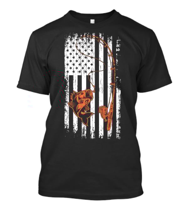 USA Fishing Flag Bass And Rod American Flag T-Shirt