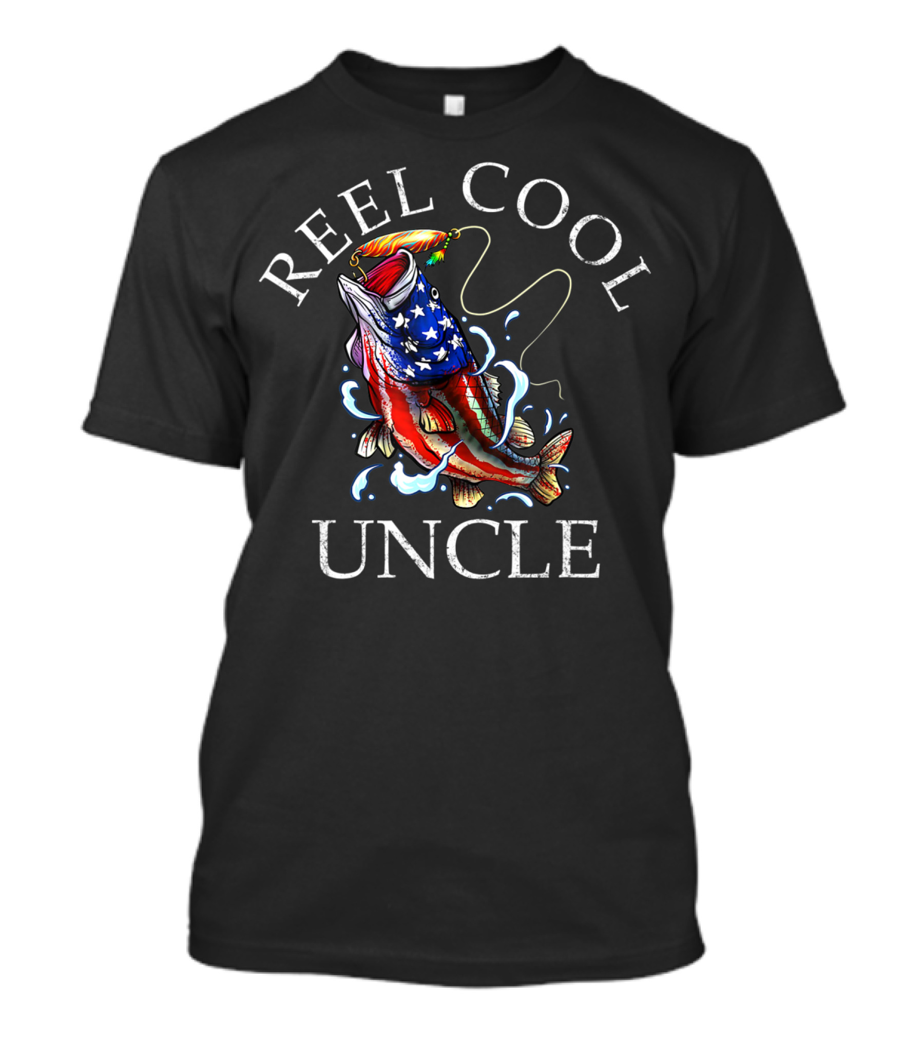 Reel Cool Uncle Fishing Patriotic American Flag Fish T-Shirt