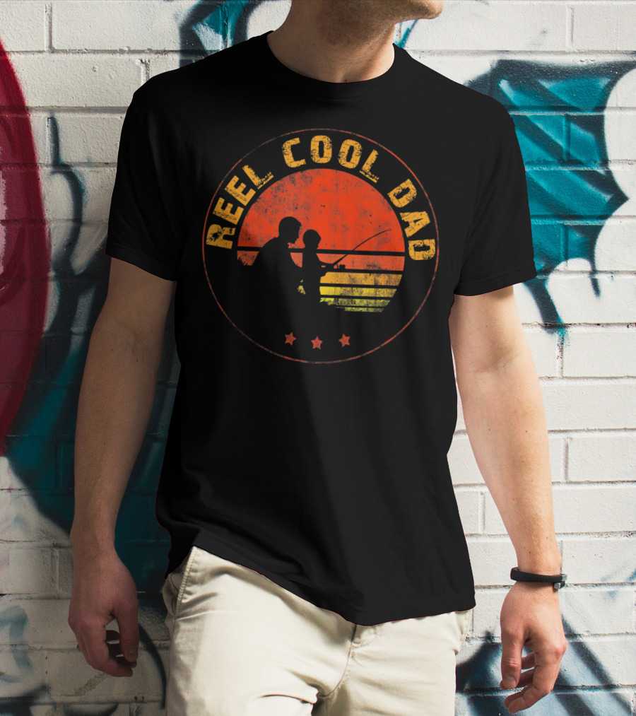 Reel Cool Dad Vintage Sunset Fishing Father And Child T-Shirt