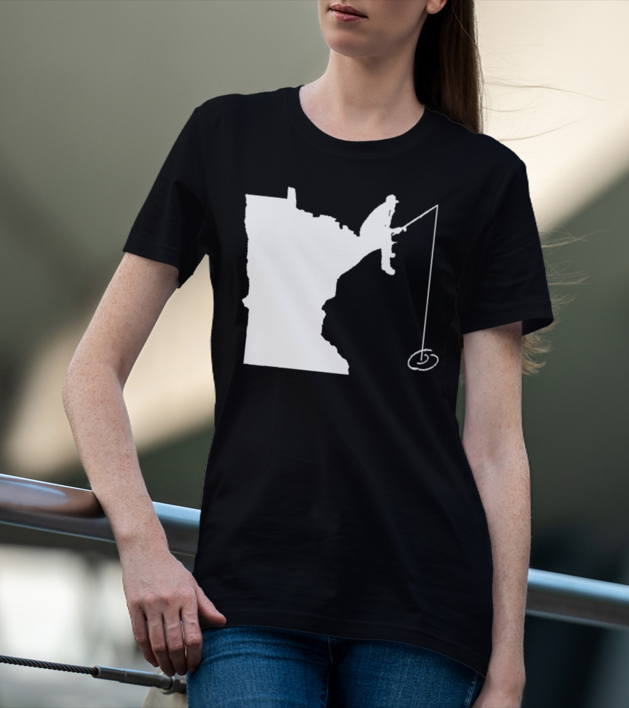 Minnesota Fisherman Fishing Silhouette In State Outline T-Shirt
