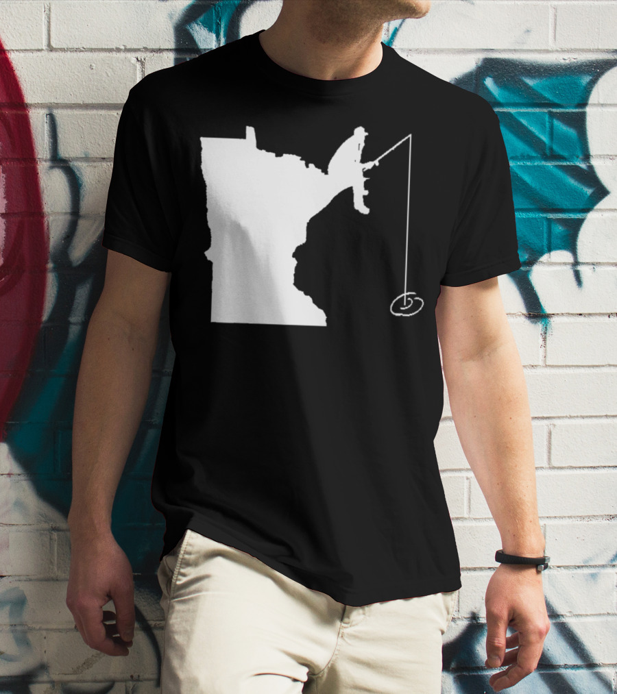 Minnesota Fisherman Fishing Silhouette In State Outline T-Shirt