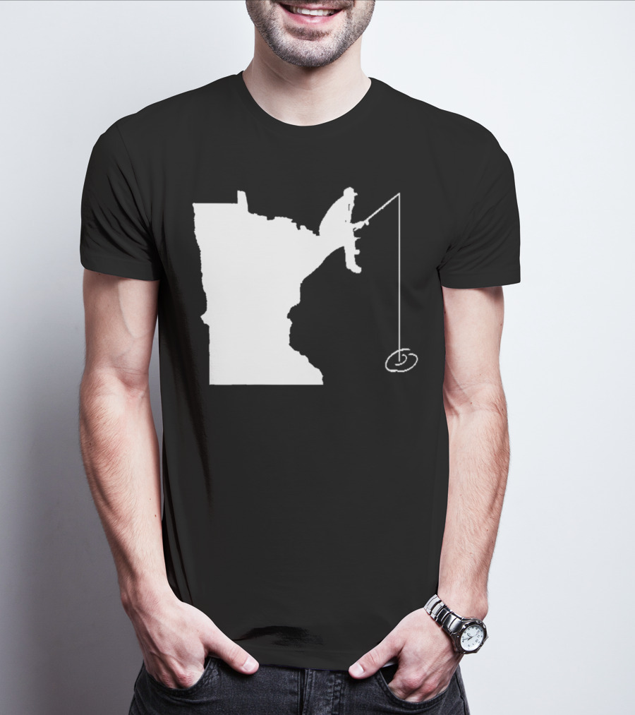 Minnesota Fisherman Fishing Silhouette In State Outline T-Shirt