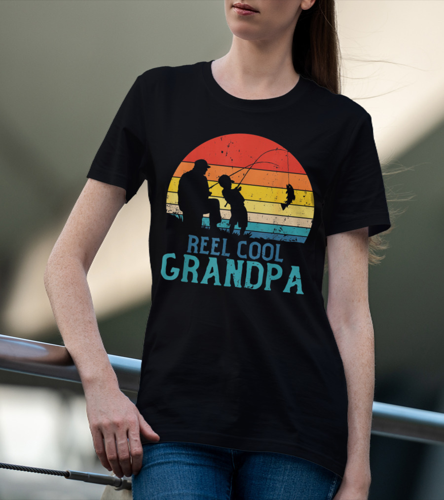 Reel Cool Grandpa Fishing Sunset T-Shirt