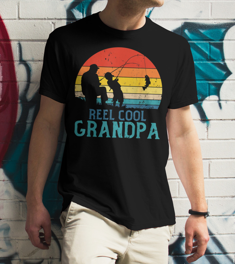 Reel Cool Grandpa Fishing Sunset T-Shirt