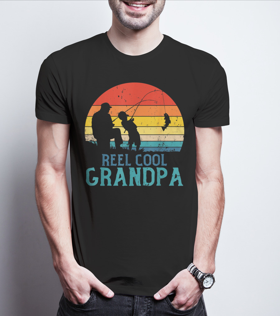 Reel Cool Grandpa Fishing Sunset T-Shirt