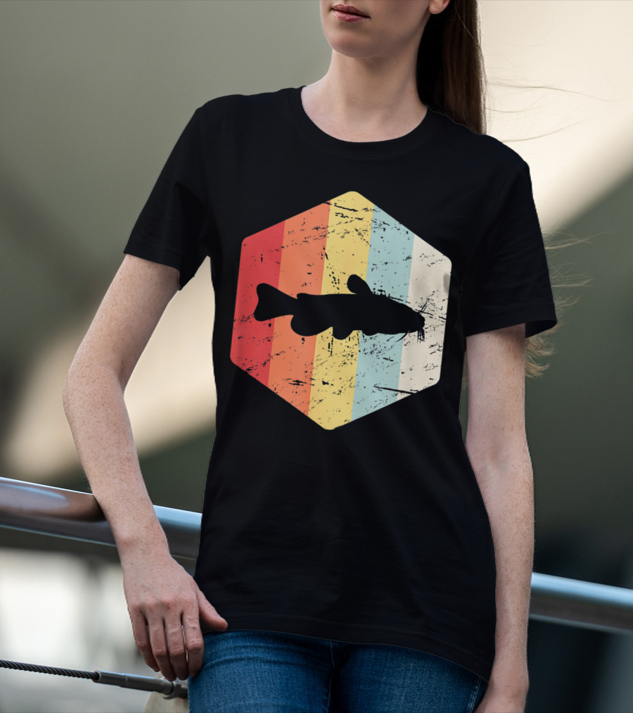 Retro Vintage Catfish Fresh Water Fish Fishing Stripes T-Shirt