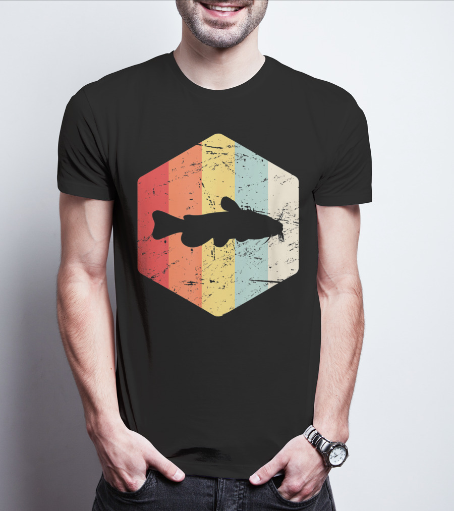 Retro Vintage Catfish Fresh Water Fish Fishing Stripes T-Shirt