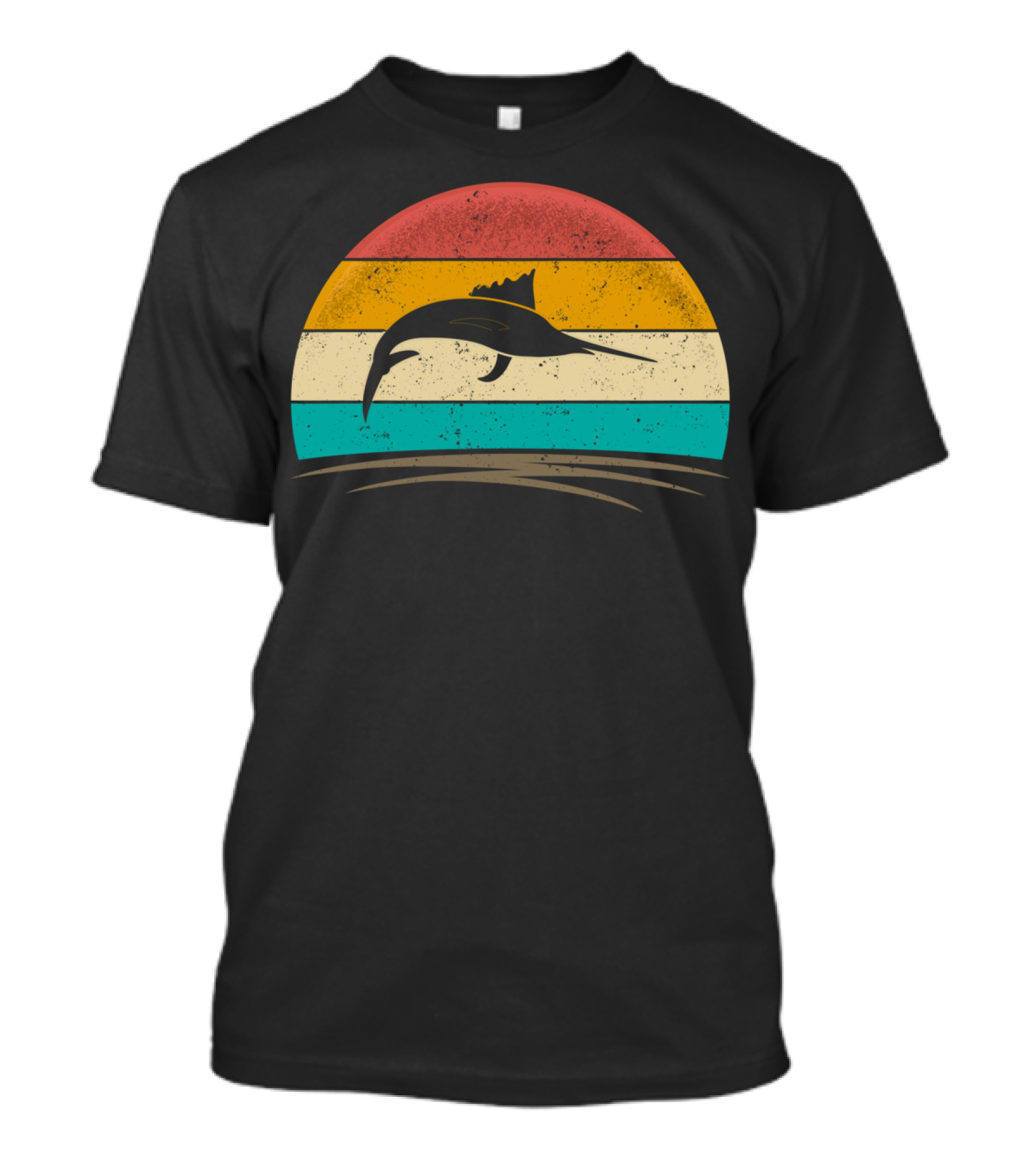 Swordfish Vintage 70s Deep Sea Fishing Retro Sunset T-Shirt
