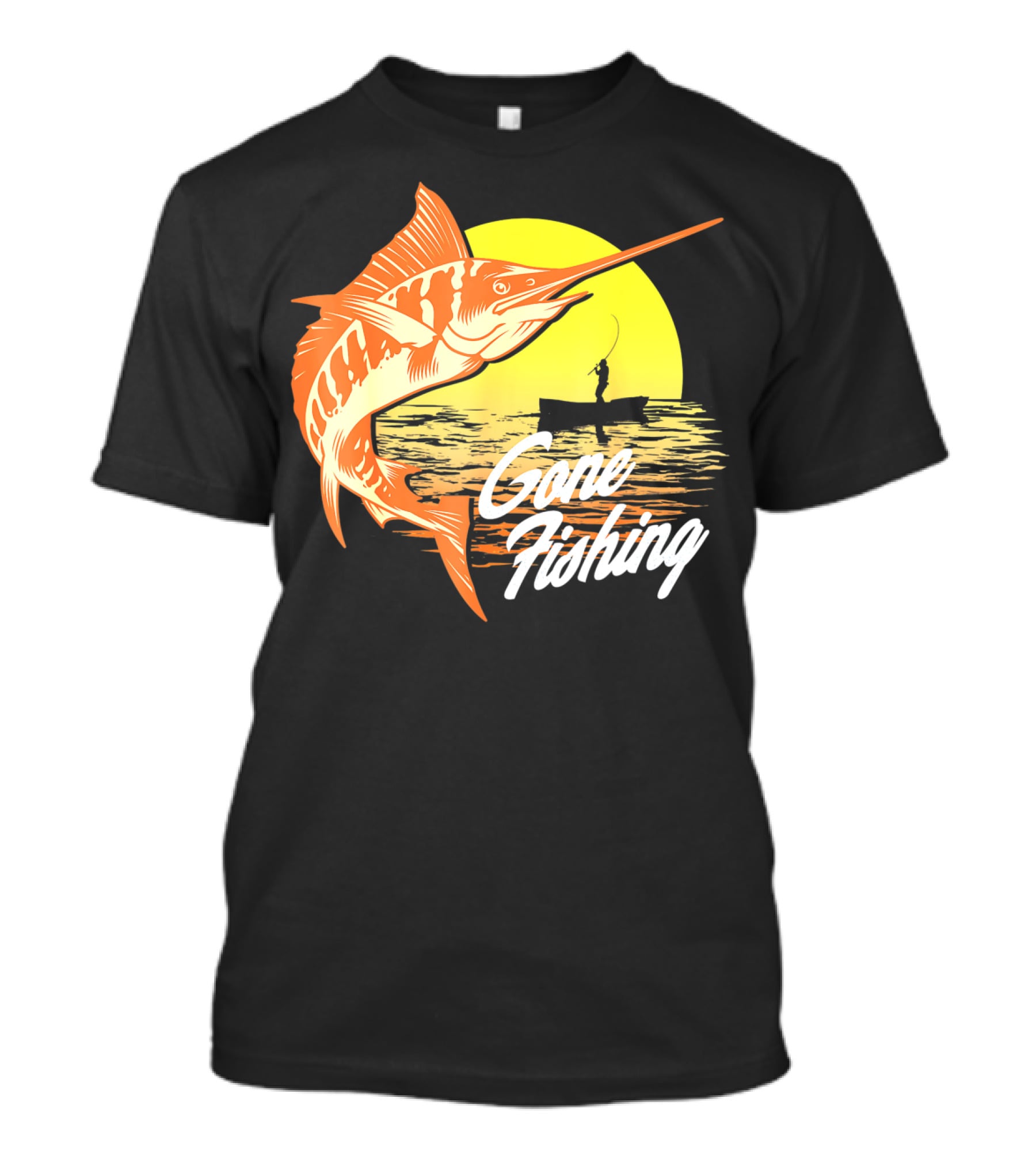Gone Fishing Swordfish Sunrise Fishing Scene T-Shirt