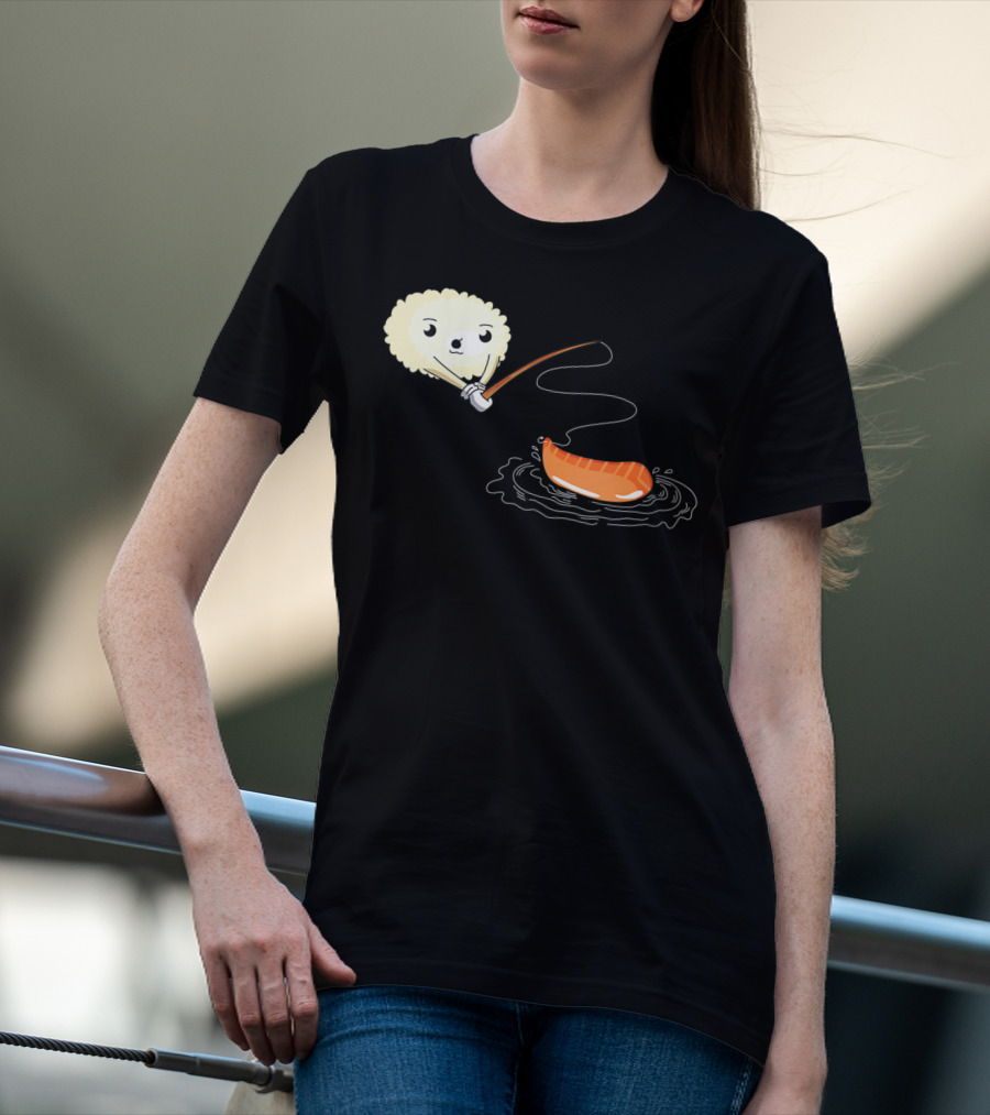 Kawaii Sushi Fishing Cute Japanese Food Lover Fishing Lover Playful Salmon Anime T-Shirt