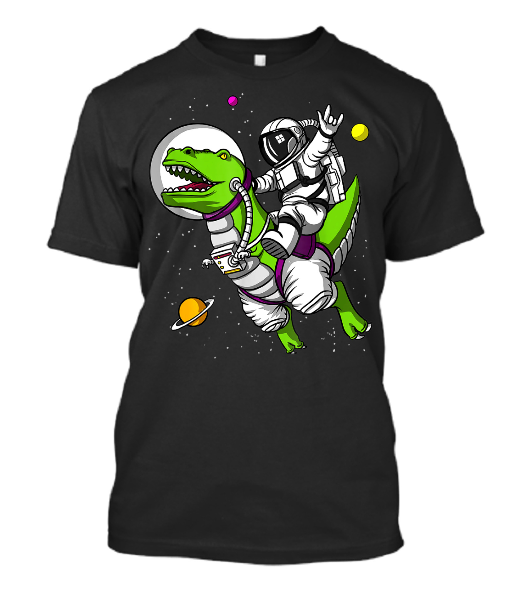 Astronaut Riding TRex Dinosaur In Outer Space With Planets T-Shirt