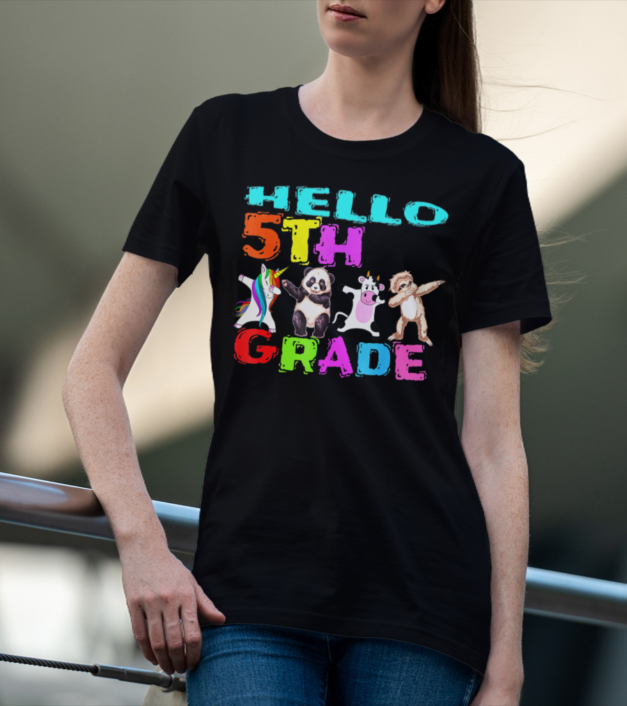 Hello 5th Grade Unicorn Panda Cow Sloth Team First Day T-Shirt