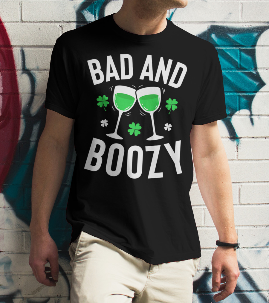 Bad And Boozy St Patricks Day Clover Toasting Glasses T-Shirt