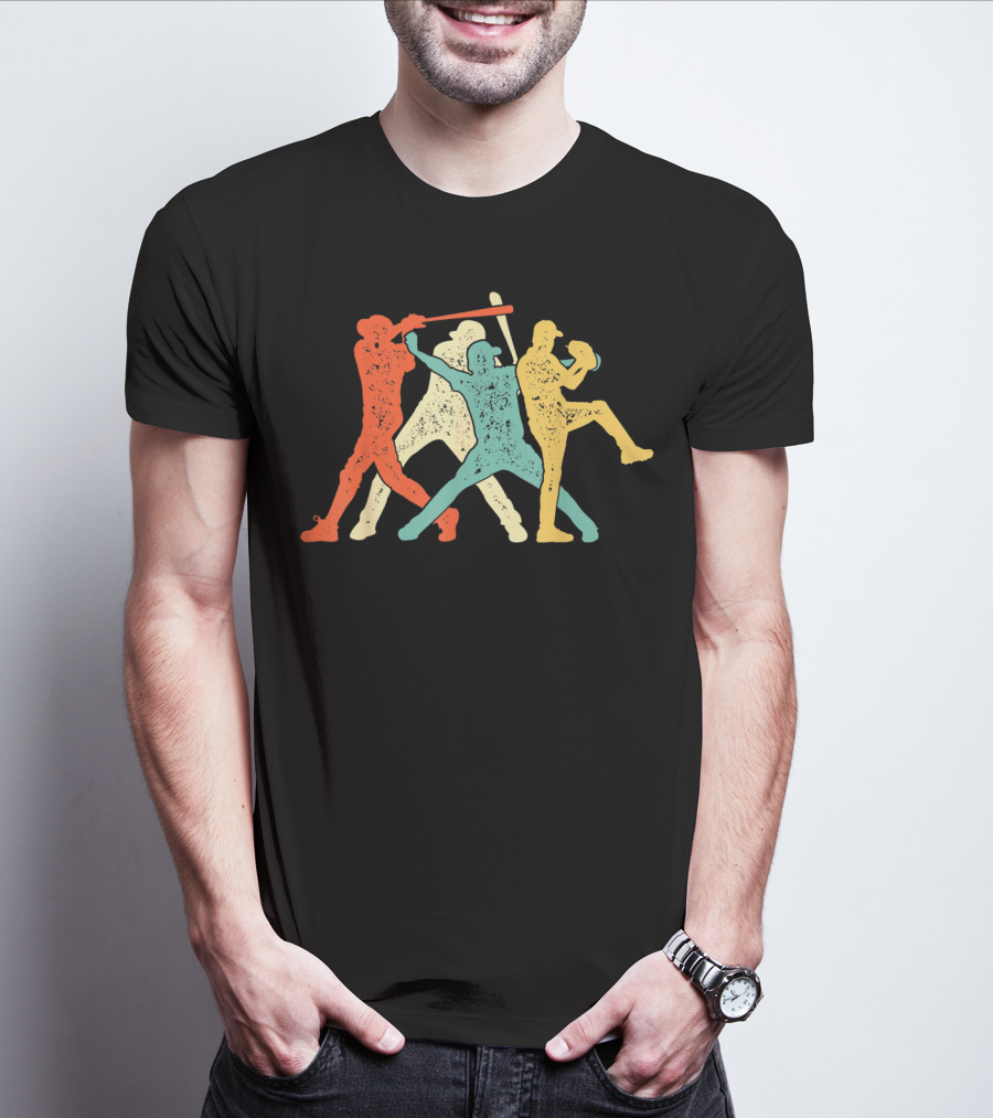 Vintage Baseball Trio Catcher Pitcher Batter T-Shirt