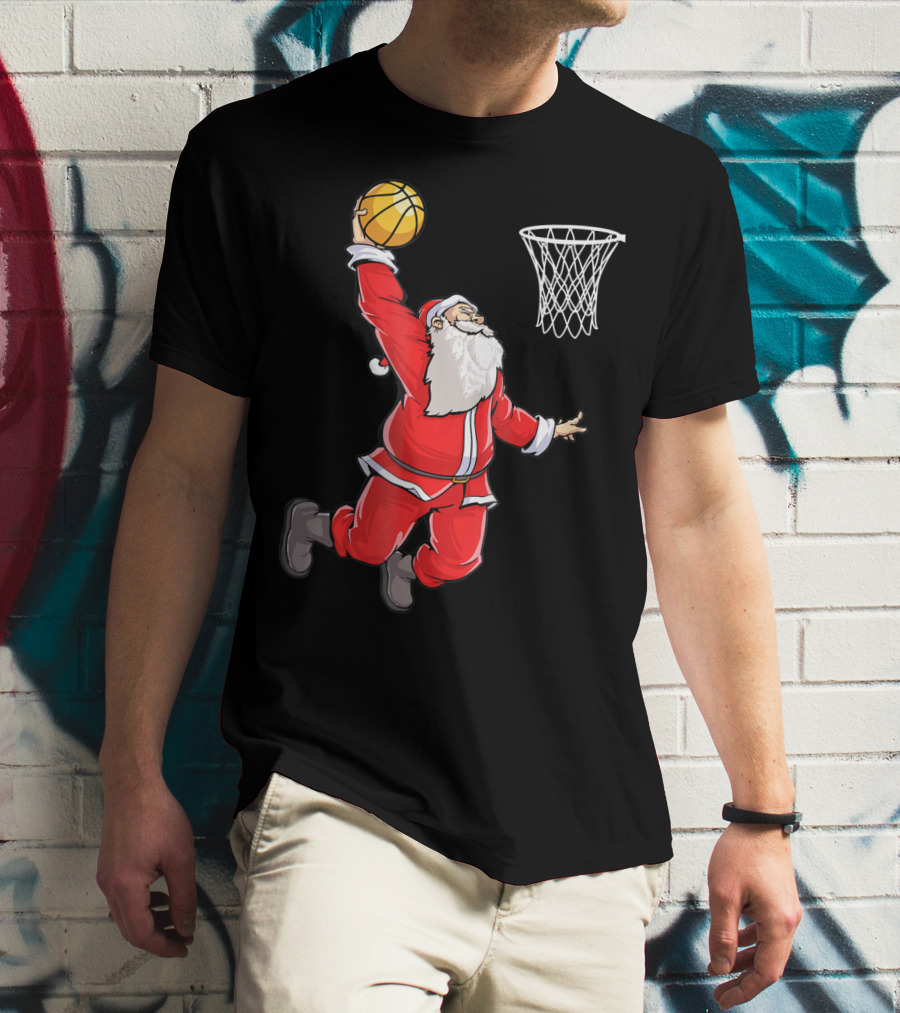 Basketball Santa Christmas Dunking Sports Fun T-Shirt