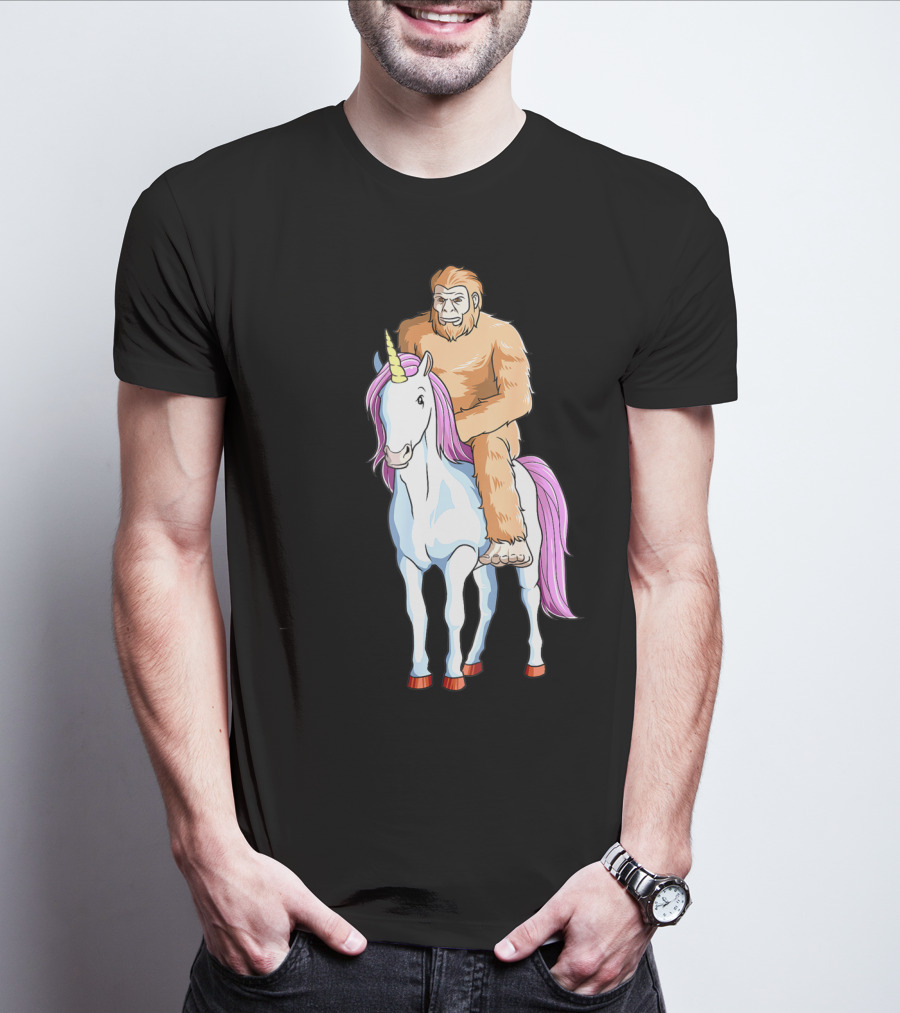Bigfoot Sasquatch Riding Unicorn Mythical Creature Adventure T-Shirt