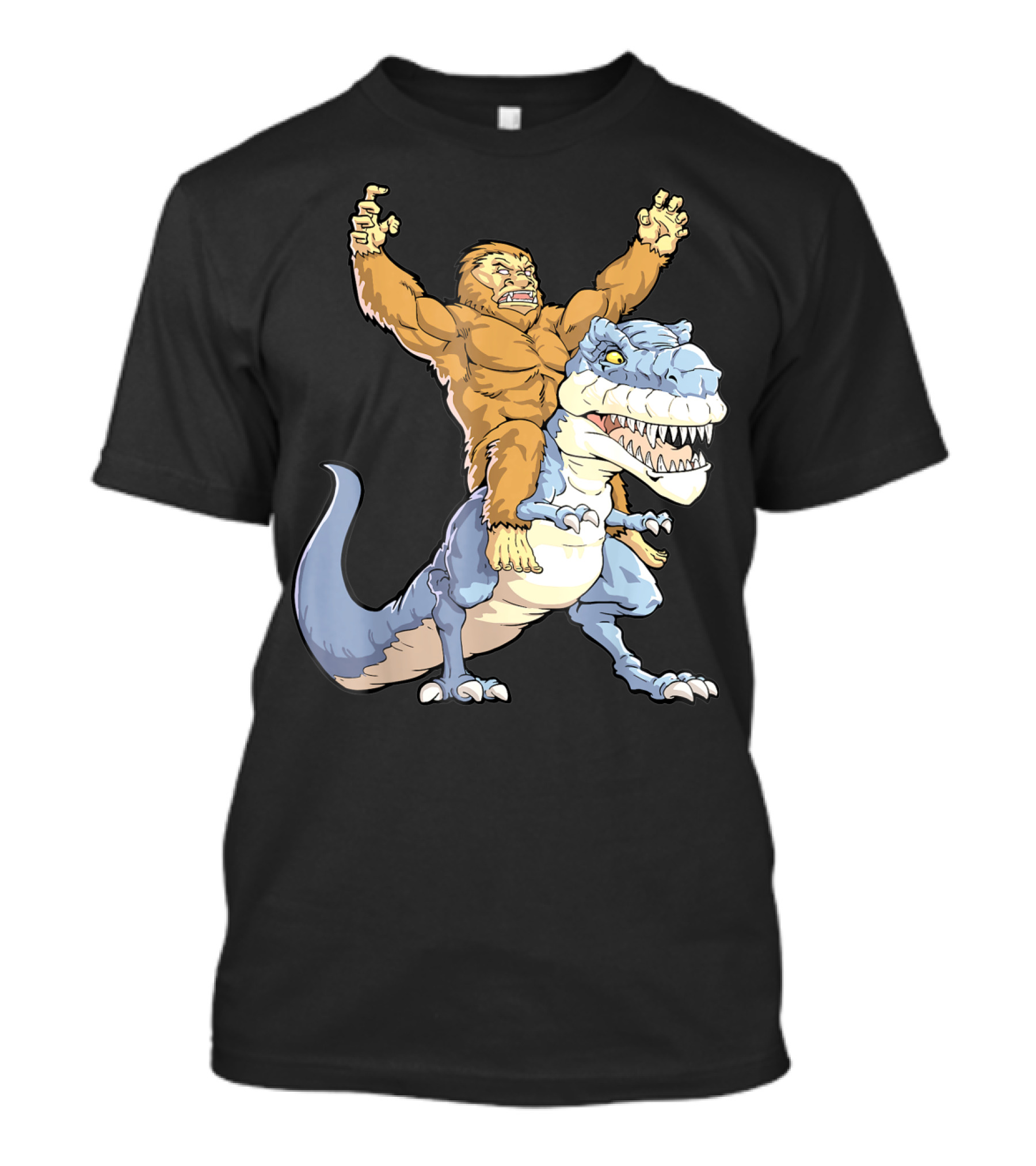 Bigfoot Sasquatch Riding Dinosaur Adventure T-Shirt