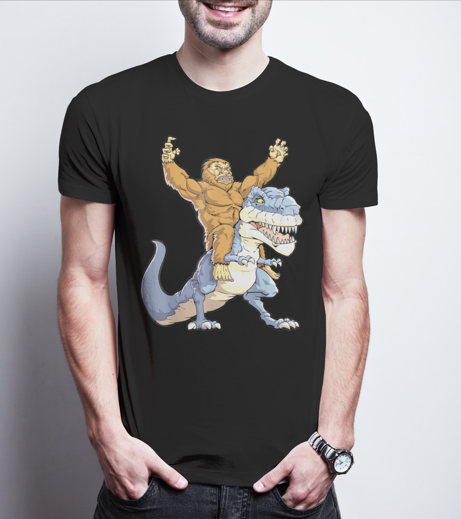 Bigfoot Sasquatch Riding Dinosaur Adventure T-Shirt