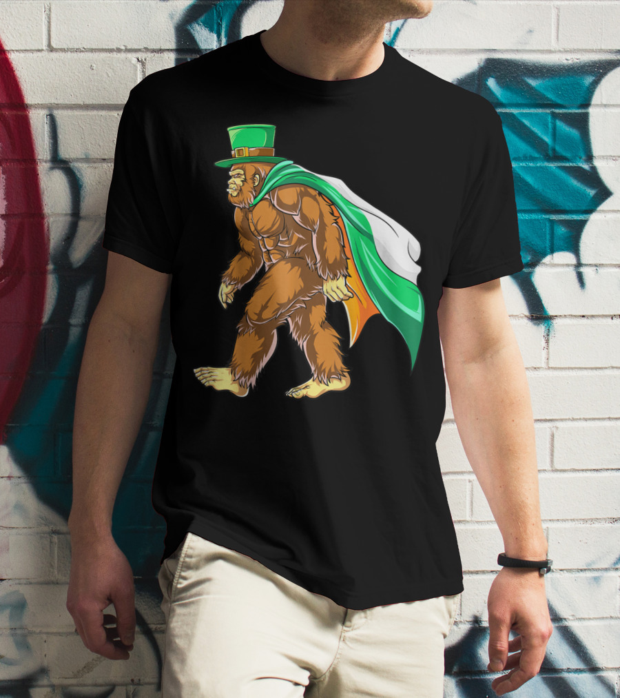 Bigfoot St Patricks Day Boys Leprechaun Irish Flag Sasquatch T-Shirt