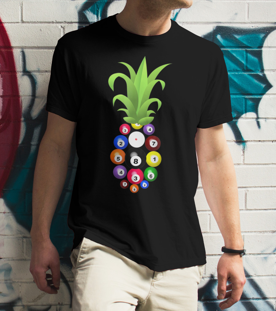 Billiards Pineapple Eight Ball Hawaiian Aloha Beach Hawaii Pool Balls Fruit Fusion T-Shirt