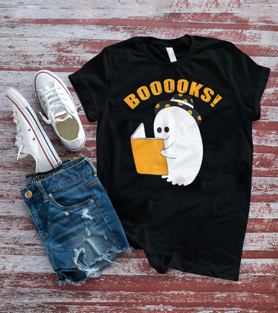 Booooks Cute Ghost Halloween Library Reading Books T-Shirt