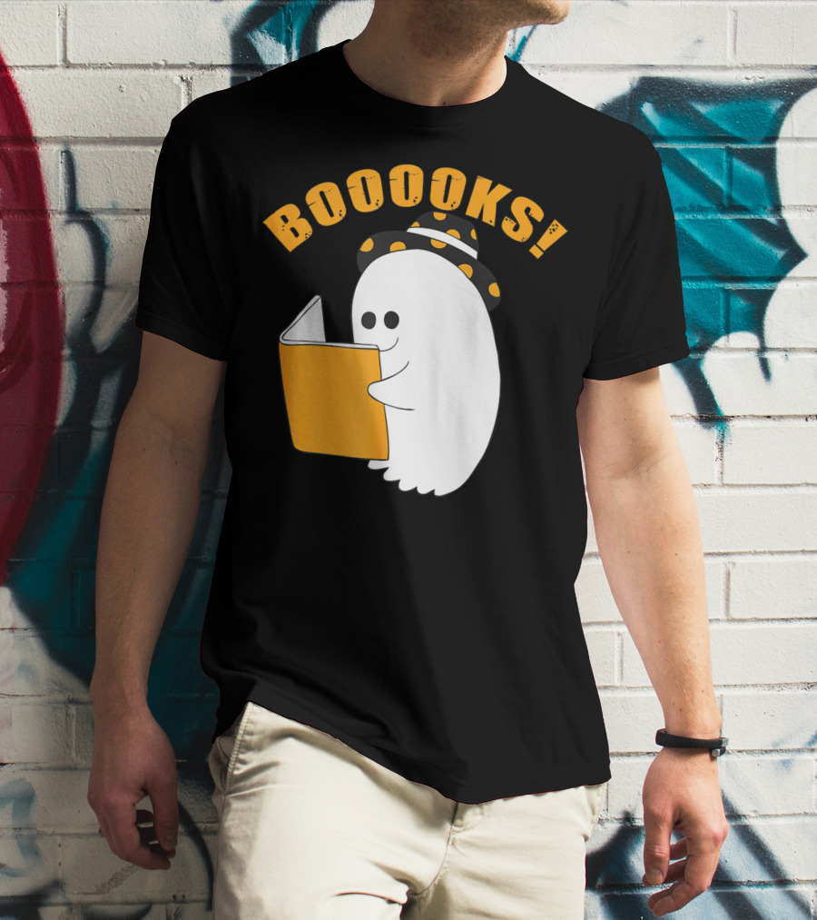 Booooks Cute Ghost Halloween Library Reading Books T-Shirt
