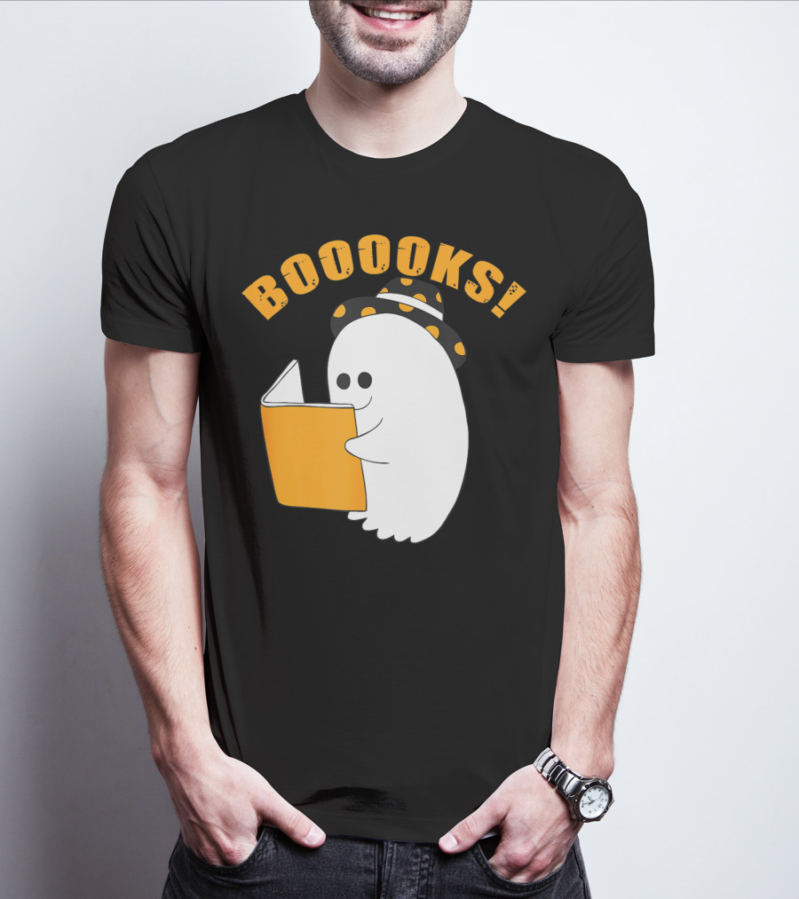 Booooks Cute Ghost Halloween Library Reading Books T-Shirt
