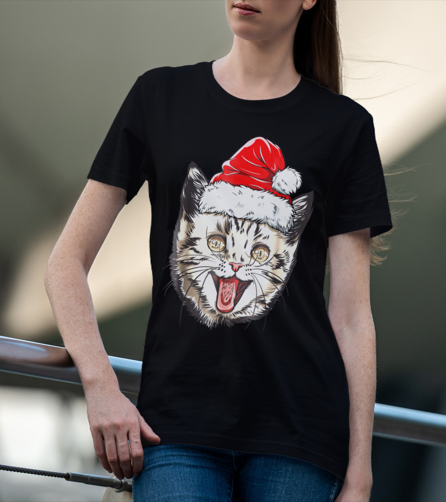 Festive Cat Santa Holiday Cheer T-Shirt