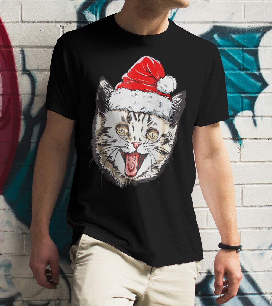 Festive Cat Santa Holiday Cheer T-Shirt