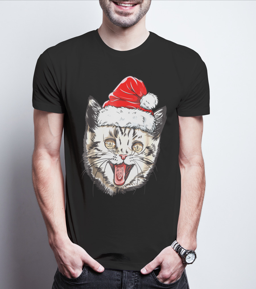 Festive Cat Santa Holiday Cheer T-Shirt