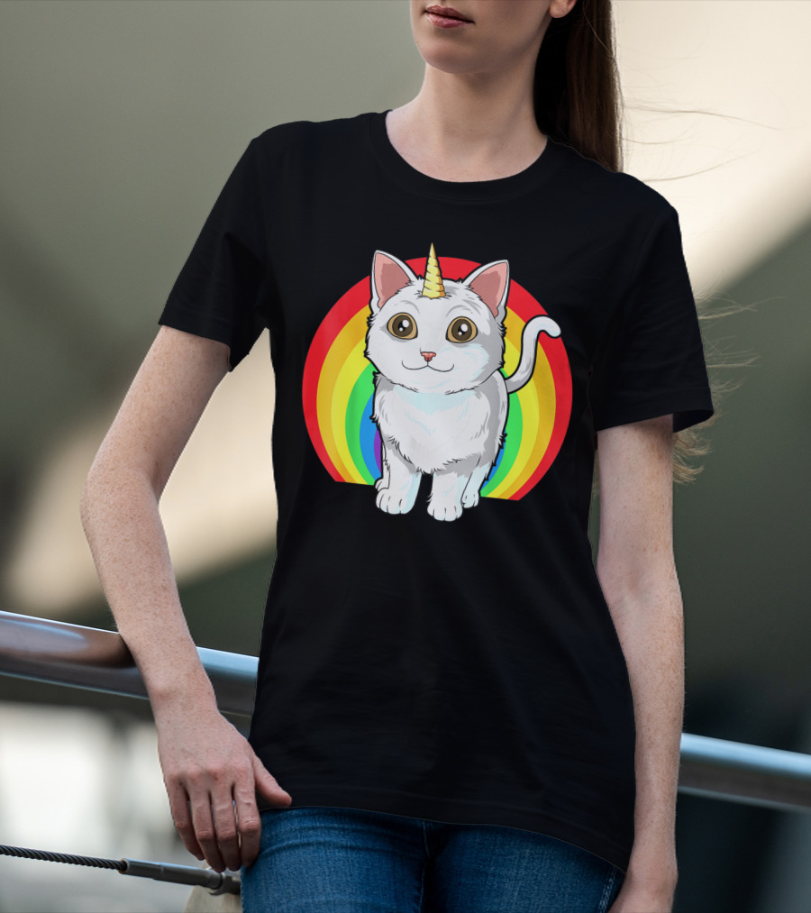 Rainbow Cat Unicorn Horn Kitten T-Shirt