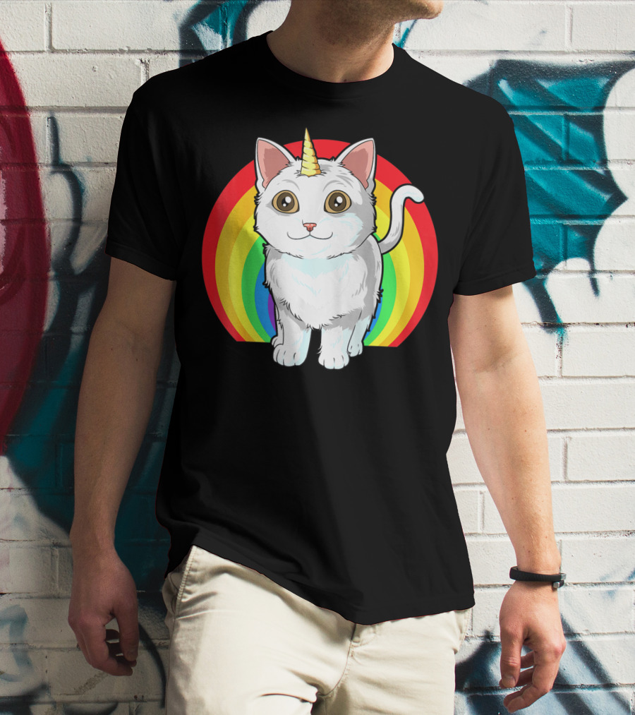 Rainbow Cat Unicorn Horn Kitten T-Shirt