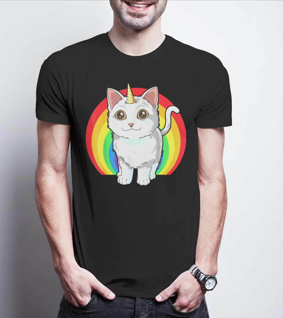 Rainbow Cat Unicorn Horn Kitten T-Shirt