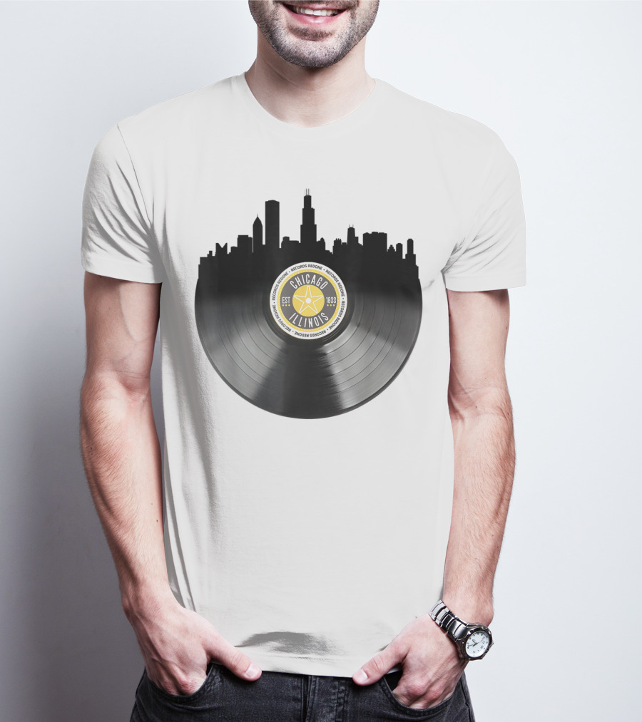 Chicago Illinois Vinyl Record Skyline EST 1833 T-Shirt