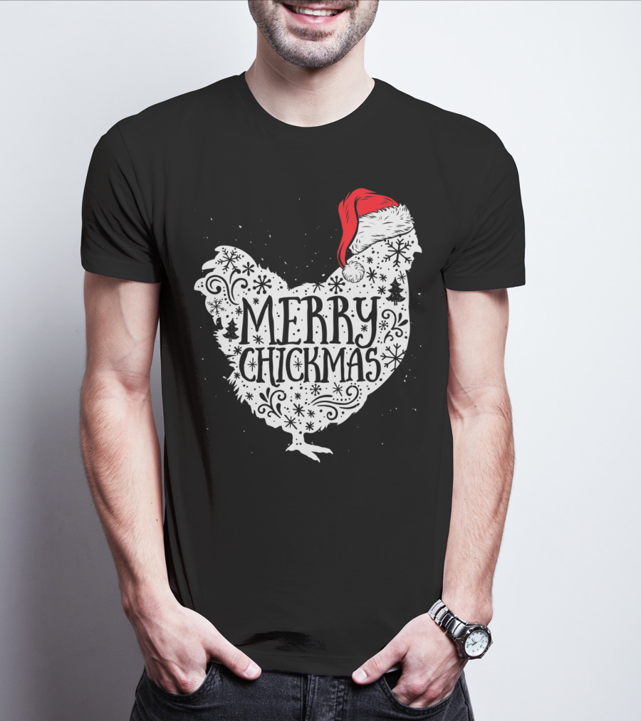 Merry Chickmas Chicken With Santa Claus Hat T-Shirt
