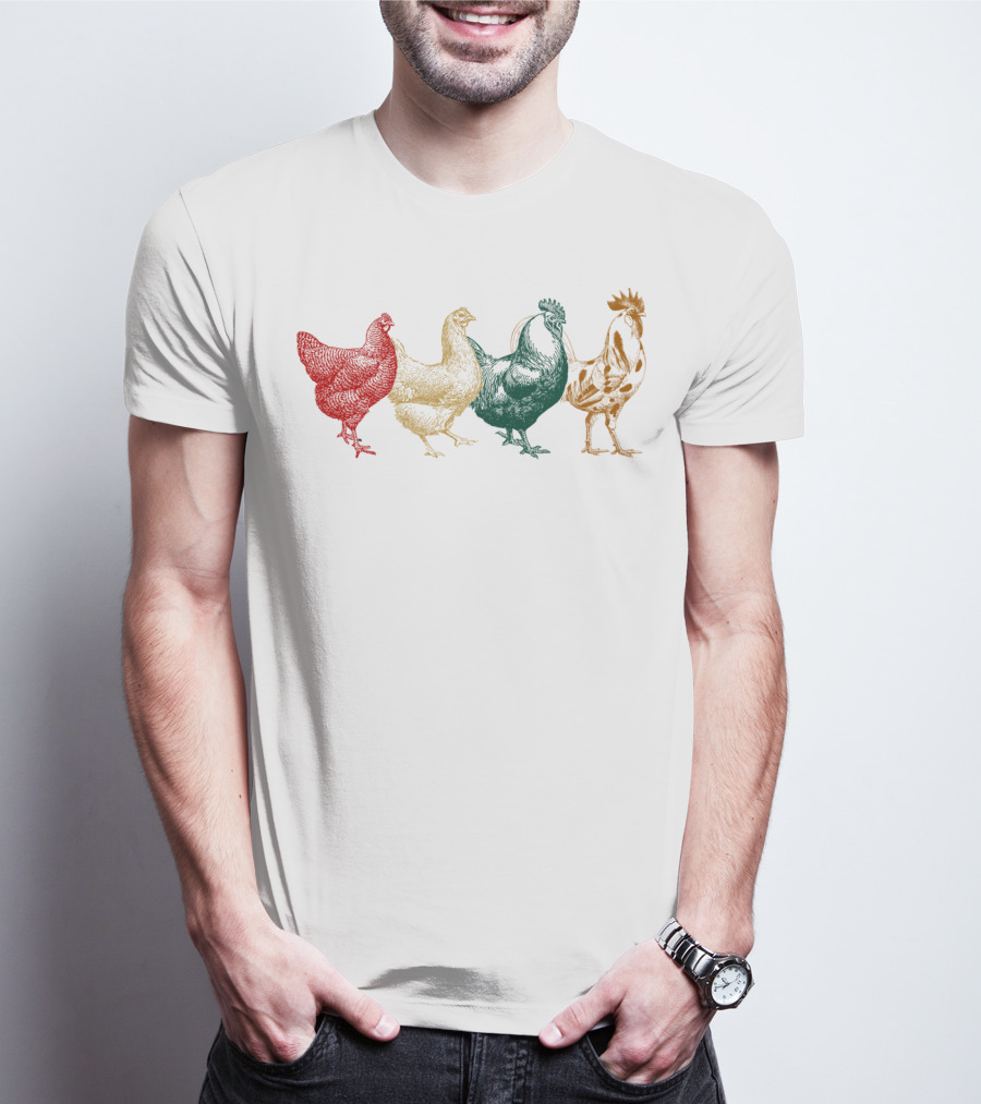 Vintage Colorful Chickens Farm Poultry Farmer T-Shirt